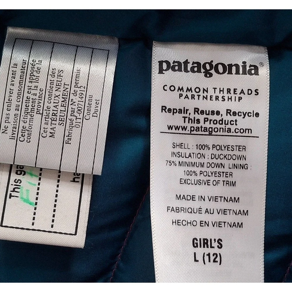 Patagonia‎ Goose Down Vest Girl's Large Pink Full Zip Sleeveless Puffer